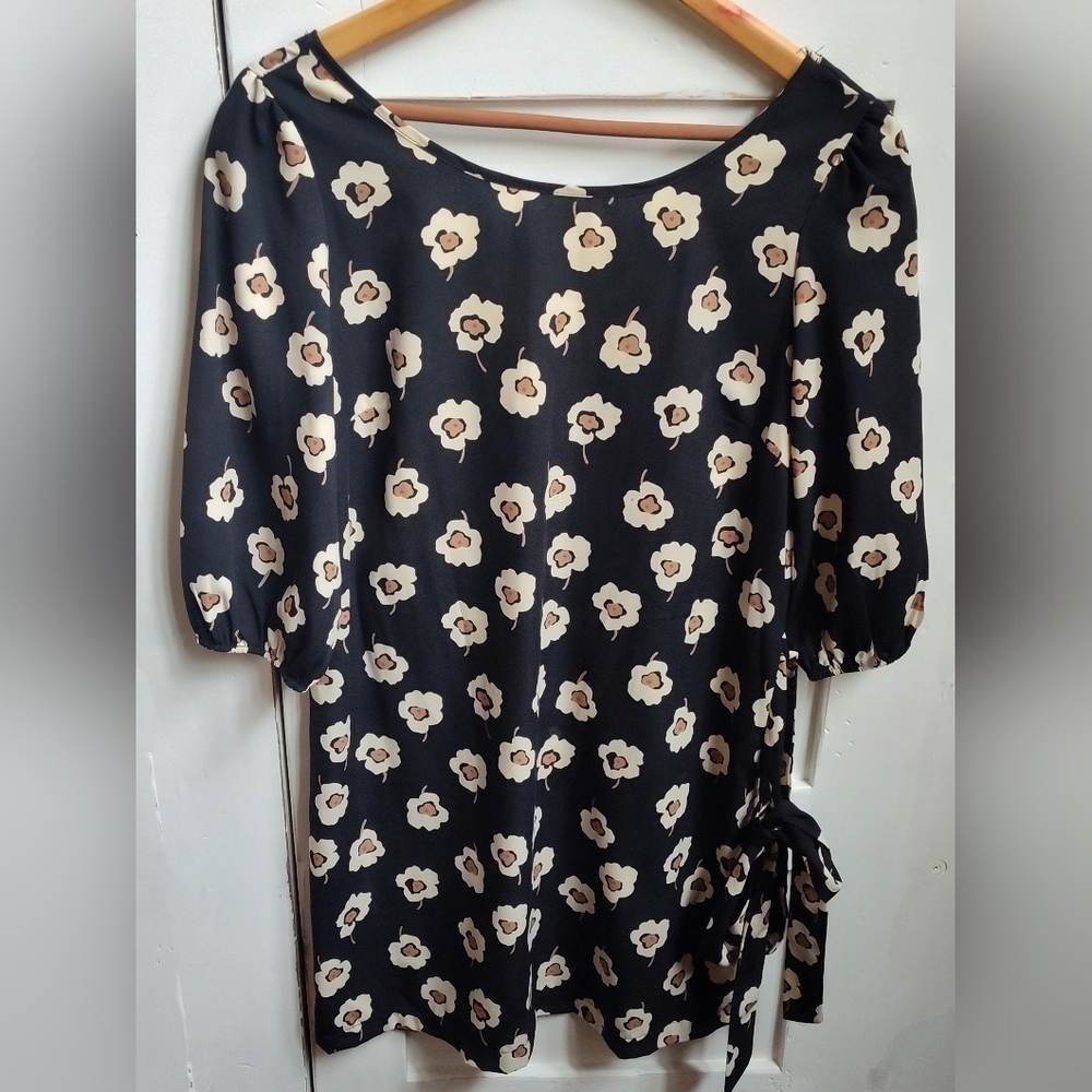 Pink Owl Apparel Women's Black and Cream Floral Print Mini Dress | Size Medium - Picture 2 of 7